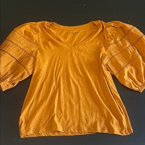 LOFT Golden Puff Sleeve Blouse